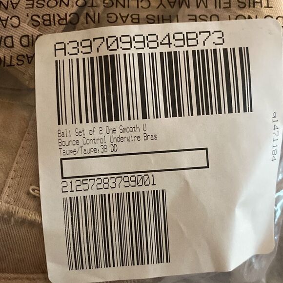 Bali One Smooth U Underwire Bra Full Coverage Bra in Taupe Set of 2 Size 38DD - Picture 5 of 7